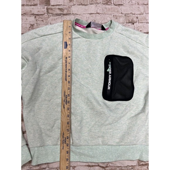 Under Armour L/s Heathered Mint Green Crew Neck Loose Sweatshirt Med Crop - Picture 8 of 8